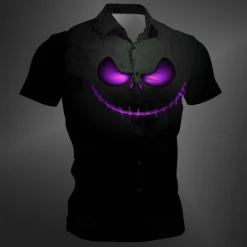 Halloween Men's Pumpkin Halloween Costumes Shirt Button Up Shirt Short Sleeve Casual Dark Vacation Party Evening Wear Daily Summer Winter Spring & Fall Turndown Button Up 3D Print Purple Orange Green