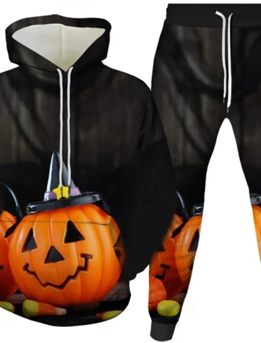 Halloween Men's Pumpkin 2pcs 3D Sweatshirt Sets Tracksuit Hoodie Sweatshirt Long Sleeve Long pants Hooded Casual Daily Athleisure Festival Outfit 3D Print Spring Fall Winter Black Blue Orange