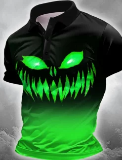 Halloween Men's Pumpkin Polo Short Sleeve Polo Shirts Collared Shirts Casual Horror Dark Outdoor Athleisure Festival Outfit 3D Print Buttons Summer Blue Purple Orange