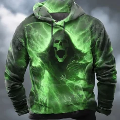 Halloween Men's Reaper Hoodie Sweatshirt Punk Exaggerated Long Sleeve Crew Neck Club Streetwear Blue Purple Drawstring Fall Winter Designer