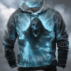 Halloween Men's Reaper Hoodie Sweatshirt Punk Exaggerated Long Sleeve Crew Neck Club Streetwear Blue Purple Drawstring Fall Winter Designer