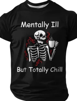 Halloween Men's Skeleton Funny Slang T Shirt Short Sleeve T shirt 3D Print Crew Neck Shirt Fashion Exaggerated Daily Party Street Casual Black Red Blue Summer Spring All Seasons Clothing Apparel S M