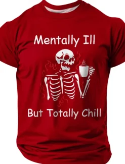 Halloween Men's Skeleton Funny Slang T Shirt Short Sleeve T shirt 3D Print Crew Neck Shirt Fashion Exaggerated Daily Party Street Casual Black Red Blue Summer Spring All Seasons Clothing Apparel S M