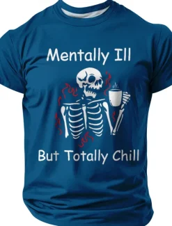 Halloween Men's Skeleton Funny Slang T Shirt Short Sleeve T shirt 3D Print Crew Neck Shirt Fashion Exaggerated Daily Party Street Casual Black Red Blue Summer Spring All Seasons Clothing Apparel S M