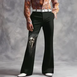 Halloween Men's Skeleton Halloween Costumes Disco Pants 60s 70s Bell Bottoms Mid Waist Dark Gothic Style Outdoor Holiday Side Pockets Flared Leg Pants Trousers Spring Fall 3D Print Black 1 Black