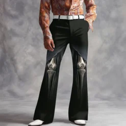 Halloween Men's Skeleton Halloween Costumes Disco Pants 60s 70s Bell Bottoms Mid Waist Dark Gothic Style Outdoor Holiday Side Pockets Flared Leg Pants Trousers Spring Fall 3D Print Black 1 Black