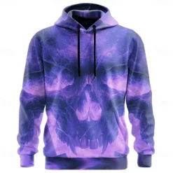 Halloween Men's Skull 3D Flame Hoodies Sweatshirt Punk Exaggerated Long Sleeve Crew Neck Club Streetwear Yellow Blue Drawstring Fall Winter Designer