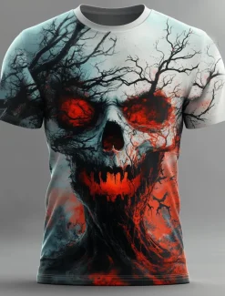 Halloween Men's Skull 3D Reaper T Shirt Short Sleeve T shirt 3D Print Crew Neck Round Neck Shirt Exaggerated Designer Horror Party Street Casual Black 1 Black Red Summer Spring All Seasons Clothing