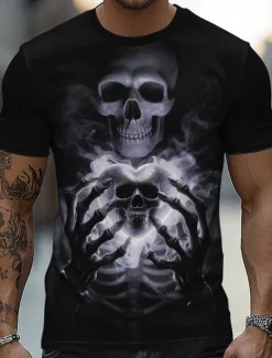 Halloween Men's Skull 3D T Shirt Short Sleeve T shirt 3D Print Crew Neck Shirt Fashion Exaggerated Daily Party Street Casual Yellow Red Blue Summer Spring All Seasons Clothing Apparel S M L XL XXL