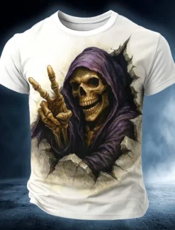 Halloween Men's Skull 3D T Shirt Short Sleeve T shirt 3D Print Crew Neck Shirt Exaggerated Designer Horror Party Street Casual Black White Summer Spring All Seasons Clothing Apparel S M L XL XXL XXXL