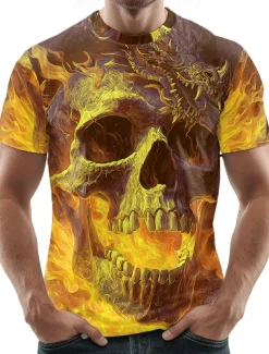 Halloween Men's Skull 3D T Shirt Crew Neck Clothing Apparel 3D Print Party Street Holiday Short Sleeve Graphic Exaggerated Designer