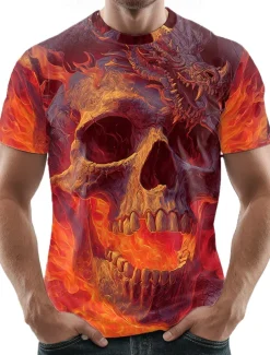 Halloween Men's Skull 3D T Shirt Crew Neck Clothing Apparel 3D Print Party Street Holiday Short Sleeve Graphic Exaggerated Designer