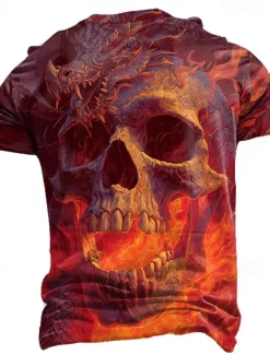 Halloween Men's Skull 3D T Shirt Crew Neck Clothing Apparel 3D Print Party Street Holiday Short Sleeve Graphic Exaggerated Designer