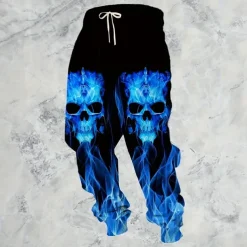Halloween Men's Skull Flame Halloween Costumes Sweatpants Joggers Trousers Mid Waist Drawstring Elastic Waist Casual Jogging Streetwear Workout Athletic Sweatpants with Pockets Spring Fall 3D Print