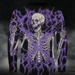 Halloween Men's Skull Halloween Costumes Button Up Shirt Long Sleeve Horror Party Evening Wear Daily Fall Winter Spring & Summer Shirt Collar 3D Print Red Blue Purple Green