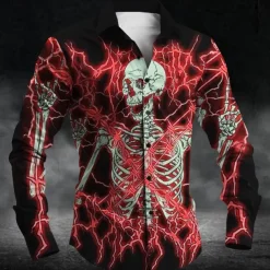 Halloween Men's Skull Halloween Costumes Button Up Shirt Long Sleeve Horror Party Evening Wear Daily Fall Winter Spring & Summer Shirt Collar 3D Print Red Blue Purple Green