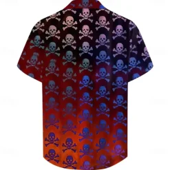 Halloween Men's Skull Halloween Costumes Shirt Button Up Shirt Short Sleeve Casual Vacation Daily Summer Turndown Collared Shirts Button Up 3D Print Red