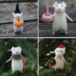 Halloween Mouse with Pumpkin, Christmas Mouse with a Gift, Needle Felting Mouse, Birthday Mouse, Needle Felting Kit, No Finished DIYKit Pack, Needle Felting Miniature