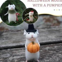 Halloween Mouse with Pumpkin, Christmas Mouse with a Gift, Needle Felting Mouse, Birthday Mouse, Needle Felting Kit, No Finished DIYKit Pack, Needle Felting Miniature