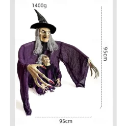 Halloween New Arrival Parent and Child Witch Figurine Set with Ground Plug and Glowing Little Witch for Garden Atmosphere Decoration