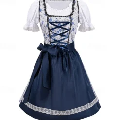 Halloween Oktoberfest Dress Cosplay Costume Maid Costume Cosplay Bavarian German Wiesn Women's Traditional Style Cloth Blouse Dress Apron