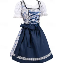Halloween Oktoberfest Dress Cosplay Costume Maid Costume Cosplay Bavarian German Wiesn Women's Traditional Style Cloth Blouse Dress Apron