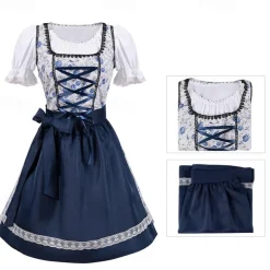 Halloween Oktoberfest Dress Cosplay Costume Maid Costume Cosplay Bavarian German Wiesn Women's Traditional Style Cloth Blouse Dress Apron