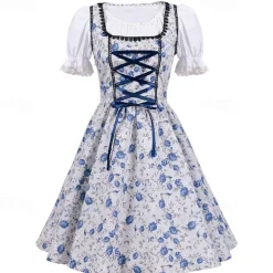 Halloween Oktoberfest Dress Cosplay Costume Maid Costume Cosplay Bavarian German Wiesn Women's Traditional Style Cloth Blouse Dress Apron