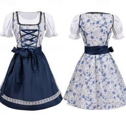 Halloween Oktoberfest Dress Cosplay Costume Maid Costume Cosplay Bavarian German Wiesn Women's Traditional Style Cloth Blouse Dress Apron