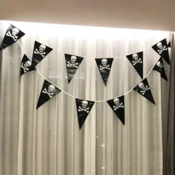 Halloween Pirate Banner Skull Pirate Flag Pirate Decorations Pirate Ship Pennant Bunting Decor for Wedding Celebration Decor Outdoor Party Supplies 5M