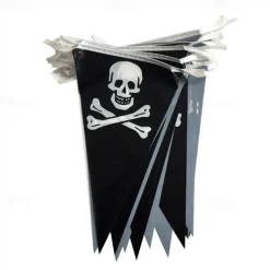 Halloween Pirate Banner Skull Pirate Flag Pirate Decorations Pirate Ship Pennant Bunting Decor for Wedding Celebration Decor Outdoor Party Supplies 5M