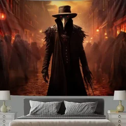 Halloween Plague Doctor Hanging Tapestry Wall Art Large Tapestry Mural Decor Photograph Backdrop Blanket Curtain Home Bedroom Living Room Decoration Halloween Decorations