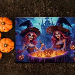 Halloween Pumpkin and Haunted Castle LED Canvas Wall Art - Battery Operated Lighted Wall Decor for 2025 Halloween home decoration light livingroom and bedroom