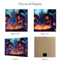 Halloween Pumpkin and Haunted Castle LED Canvas Wall Art - Battery Operated Lighted Wall Decor for 2025 Halloween home decoration light livingroom and bedroom