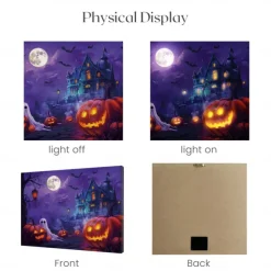 Halloween Pumpkin and Haunted Castle LED Canvas Wall Art - Battery Operated Lighted Wall Decor for 2025 Halloween home decoration light livingroom and bedroom