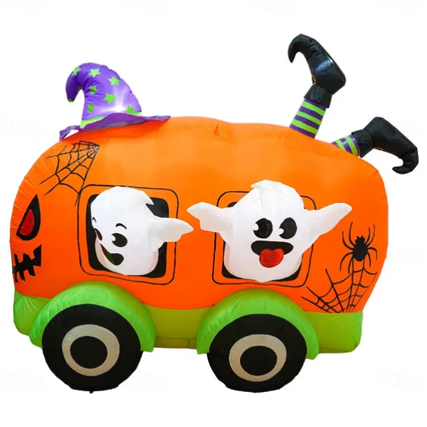 Halloween Pumpkin Car Inflatable Garden Decoration Atmosphere Arrangement 1.5m Inflatable LED Cross-border Pumpkin Devil Ornament