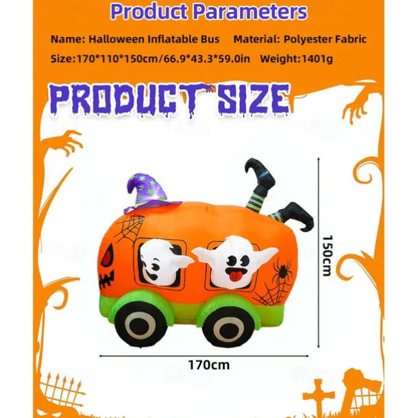 Halloween Pumpkin Car Inflatable Garden Decoration Atmosphere Arrangement 1.5m Inflatable LED Cross-border Pumpkin Devil Ornament