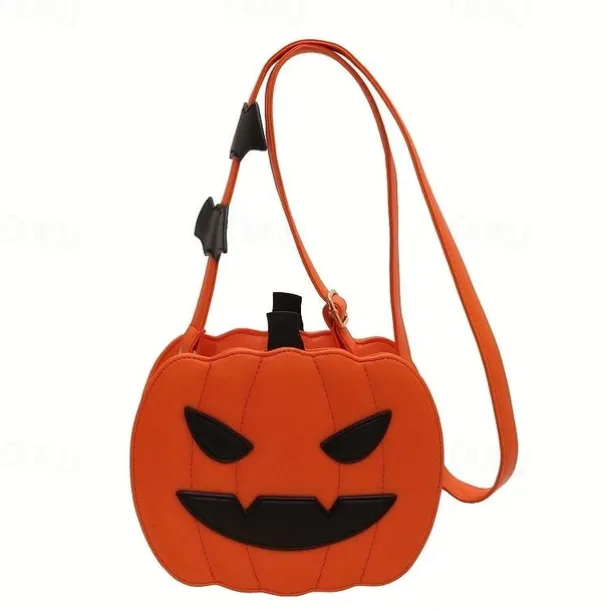 Halloween Pumpkin Crossbody Bag – 3D Jack-O'-Lantern Shoulder Purse with Bat Detail for Women and Kids, Trick-or-Treat Party Accessory