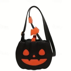 Halloween Pumpkin Crossbody Bag – 3D Jack-O'-Lantern Shoulder Purse with Bat Detail for Women and Kids, Trick-or-Treat Party Accessory