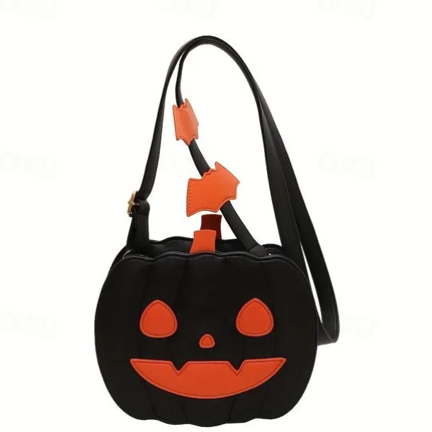 Halloween Pumpkin Crossbody Bag – 3D Jack-O'-Lantern Shoulder Purse with Bat Detail for Women and Kids, Trick-or-Treat Party Accessory