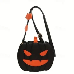 Halloween Pumpkin Crossbody Bag – 3D Jack-O'-Lantern Shoulder Purse with Bat Detail for Women and Kids, Trick-or-Treat Party Accessory
