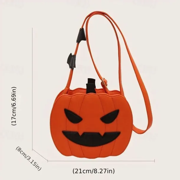 Halloween Pumpkin Crossbody Bag – 3D Jack-O'-Lantern Shoulder Purse with Bat Detail for Women and Kids, Trick-or-Treat Party Accessory