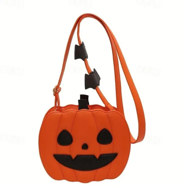 Halloween Pumpkin Crossbody Bag – 3D Jack-O'-Lantern Shoulder Purse with Bat Detail for Women and Kids, Trick-or-Treat Party Accessory