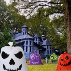 Halloween Pumpkin Leaf Bags - 2 Pack, Plastic, Funny Expressions, Lawn Decorations, Party Supplies