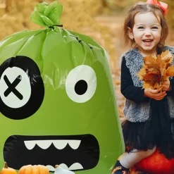 Halloween Pumpkin Leaf Bags - 2 Pack, Plastic, Funny Expressions, Lawn Decorations, Party Supplies