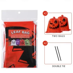 Halloween Pumpkin Leaf Bags - 2 Pack, Plastic, Funny Expressions, Lawn Decorations, Party Supplies