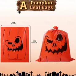 Halloween Pumpkin Leaf Bags - 2 Pack, Plastic, Funny Expressions, Lawn Decorations, Party Supplies