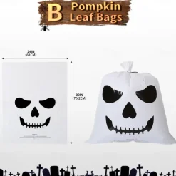 Halloween Pumpkin Leaf Bags - 2 Pack, Plastic, Funny Expressions, Lawn Decorations, Party Supplies