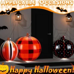 Halloween PVC Inflatable Decorated Ball Reusable Glow Pumpkin Decorations Blow up Led Yard Pumpkins for Outdoor Halloween Party Yard Garden Lawn Holiday Decorations