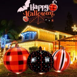 Halloween PVC Inflatable Decorated Ball Reusable Glow Pumpkin Decorations Blow up Led Yard Pumpkins for Outdoor Halloween Party Yard Garden Lawn Holiday Decorations